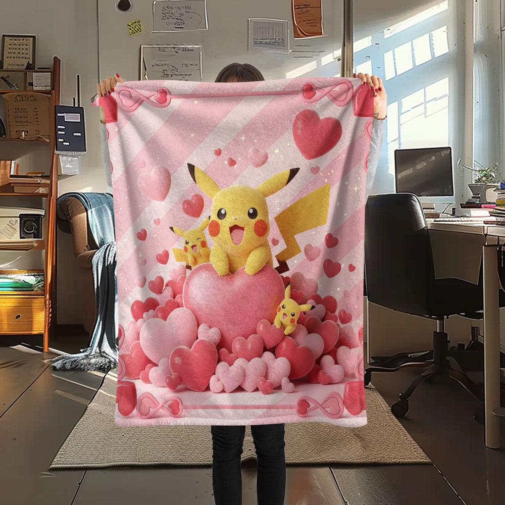 1 Stück Flanelldecke mit Pokemon-Liebesdruck, Hohe Qualität, Bequem für alle Jahreszeiten, Heimdekoration, Wärme und Komfort, Perfekt für Weihnachtsgeschenke