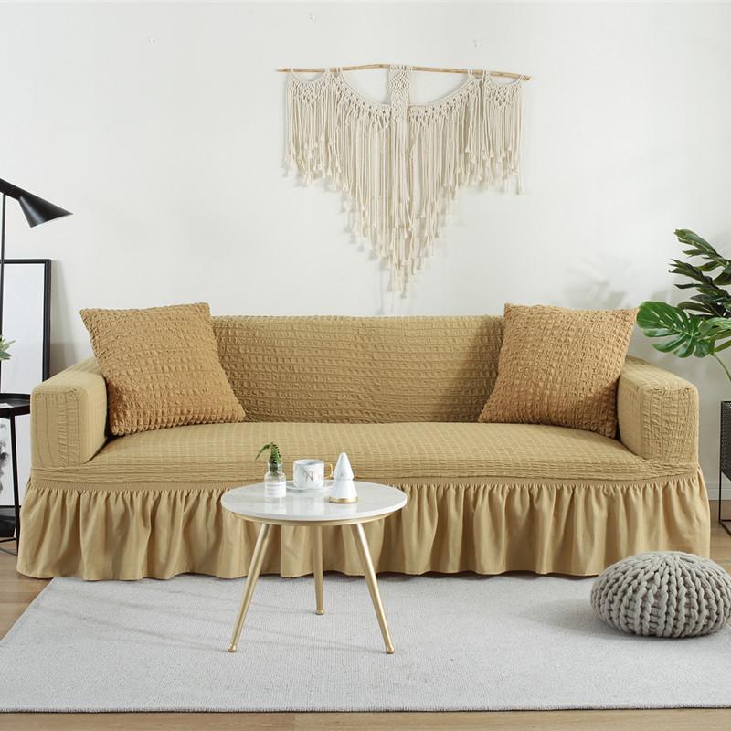 Solid Color Non-Slip Dust-Proof All-Inclusive Sofa Cover Nordic Ruffled Skirt Stretch Sofa Slipcover Full Covered