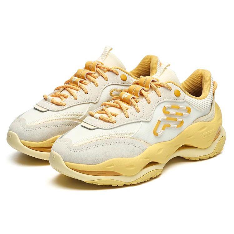 Fila Fusion Cheese Fabric Synthetic Leather Fashion Thick Sole Shock Absorbing Durable Low Top Dad Shoes Women sneaker T12W241103FWG