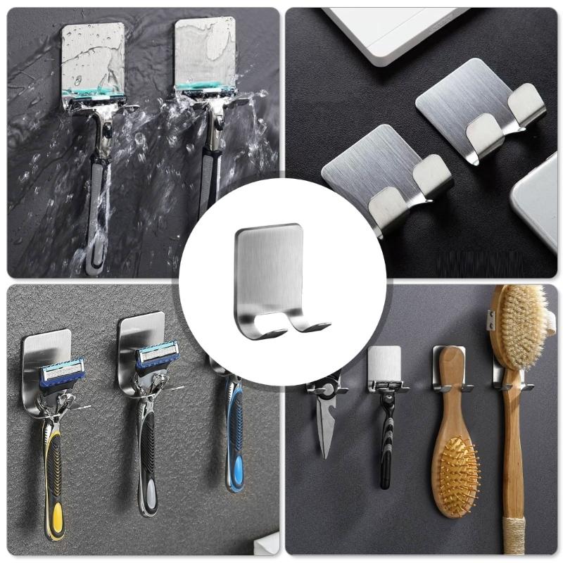 2Pcs Stainless Steels Shaving Razors Wall Hook Men Shaving Shaver Razors Stand Shelf Bathroom Hook Organizers Enduring