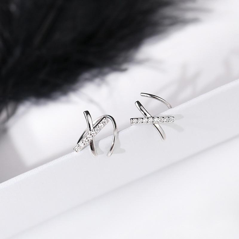 Sterling Tone Crystalline Letter Women X Stud Earrings Bridal Bridal Earrings Fashionable Stylish Anniversary Jewelry PendientesFashion