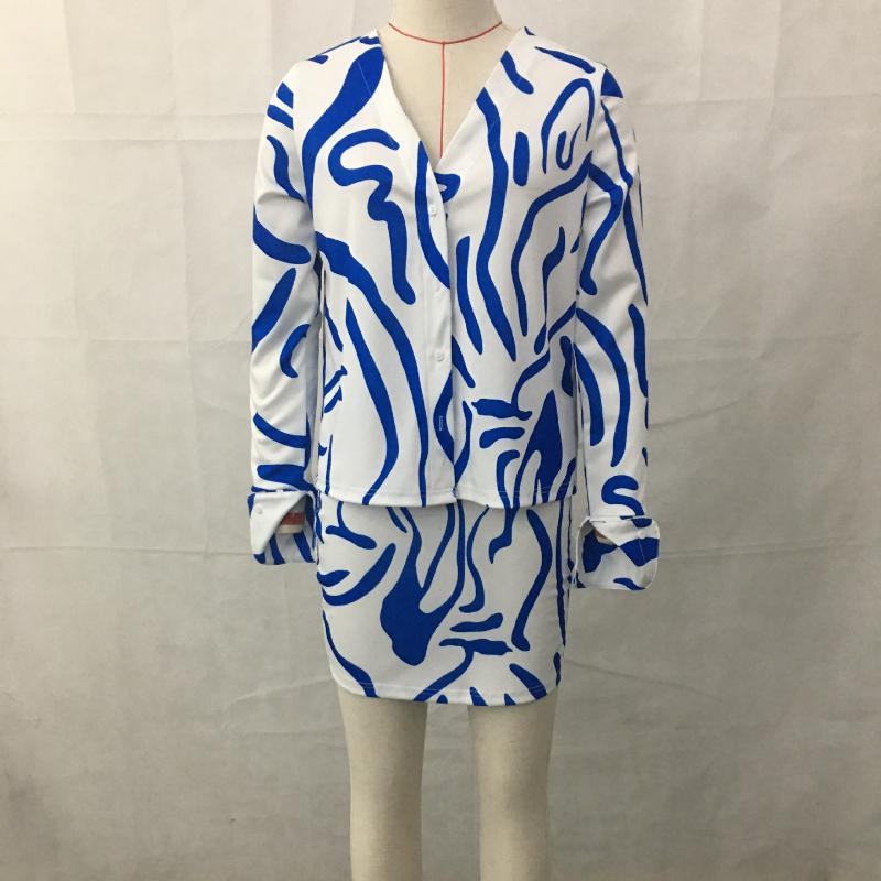 QICED Autumn and Winter Short Skirt Two-piece Sexy Women's Shirt Suit Fashion Casual Suit