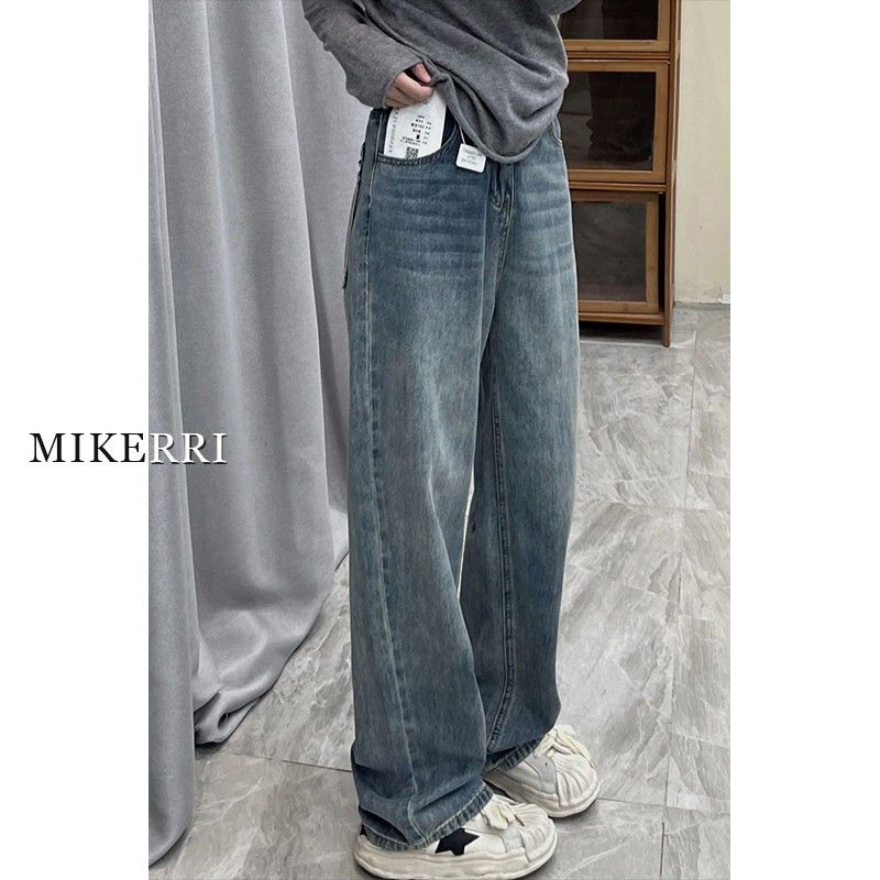 

Retro Blue Wide Leg Denim Women s Summer New Arrival High Waist Loose Plus Size Slim Looking Plus Size Ladies Pear Shapes Straight-Leg Pants Retro Blue [Small Version]] Size M