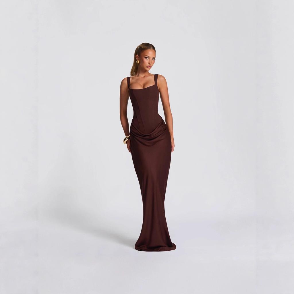 Vestido Midi Ajustado de Tirantes Finos Rojo Intenso con Pliegues en la Cintura