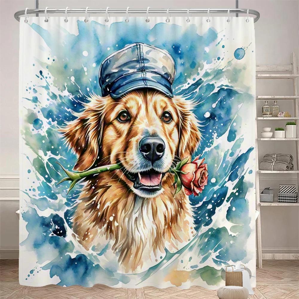 Watercolor cats and dogs funny shower curtain bathroom curtain Amusing and creative animal Decorative curtain with hooks