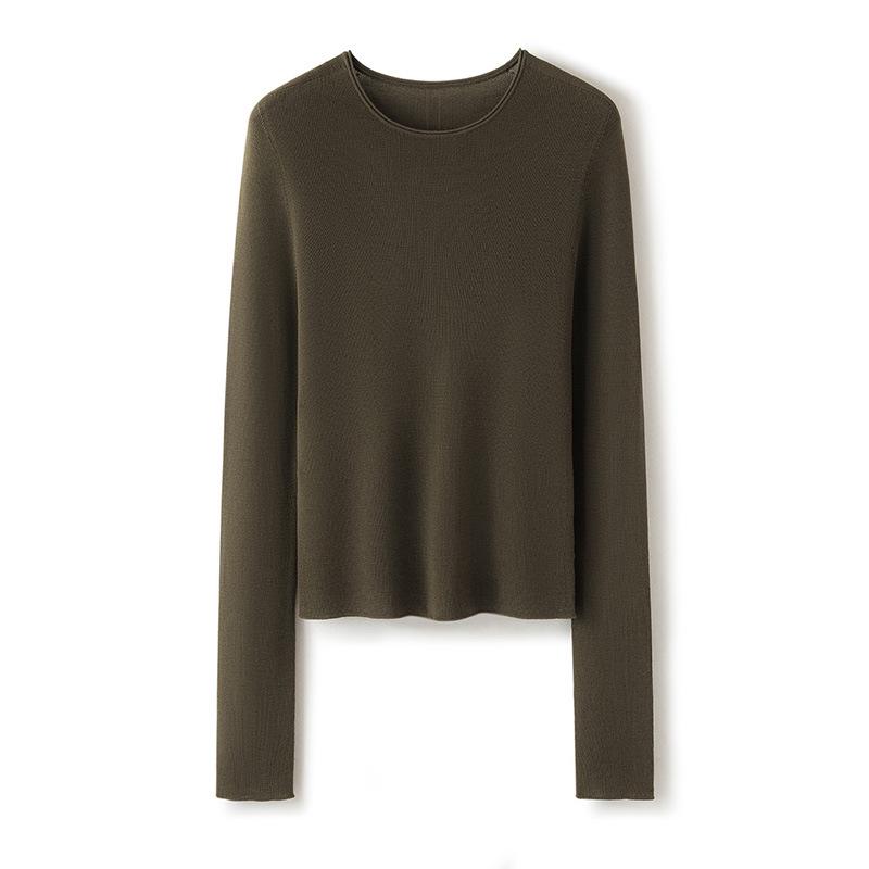 Yangzi Yarn Women's Slim-Fit Wool Sweater with Rolled Hem & Round Neck - 2026 Spring Seamless Knitwear