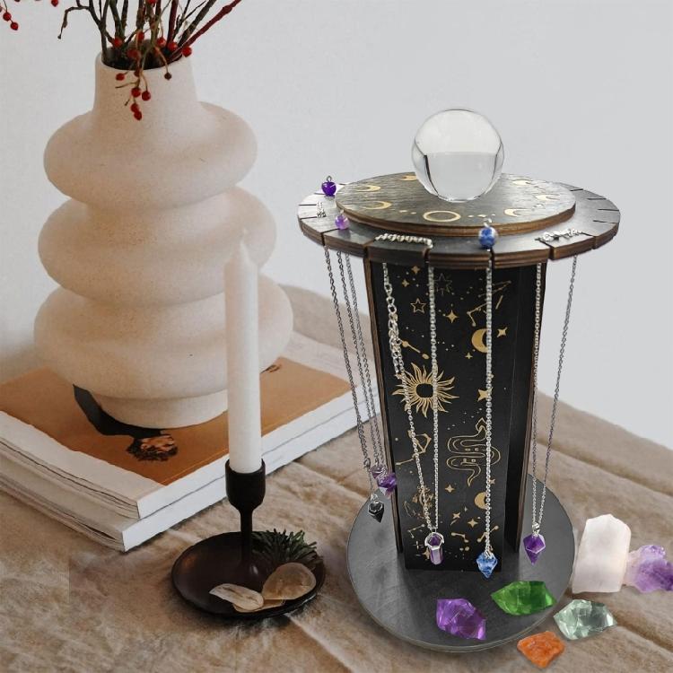 Unique 360Swivel Zodiac Sign Crystal Holder, Enhances Home and Office Atmospheres Elegant Wood Pendulum Holder