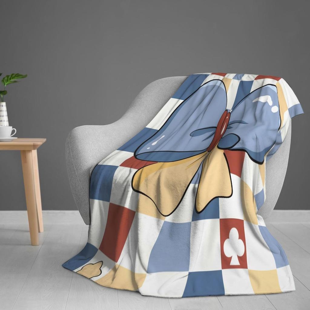 Cartoon Bow Tie Checkered Design Fleece Blanket Playful Kawaii Style Soft Warm Throw Interior Decoration Bedding Cover For Home