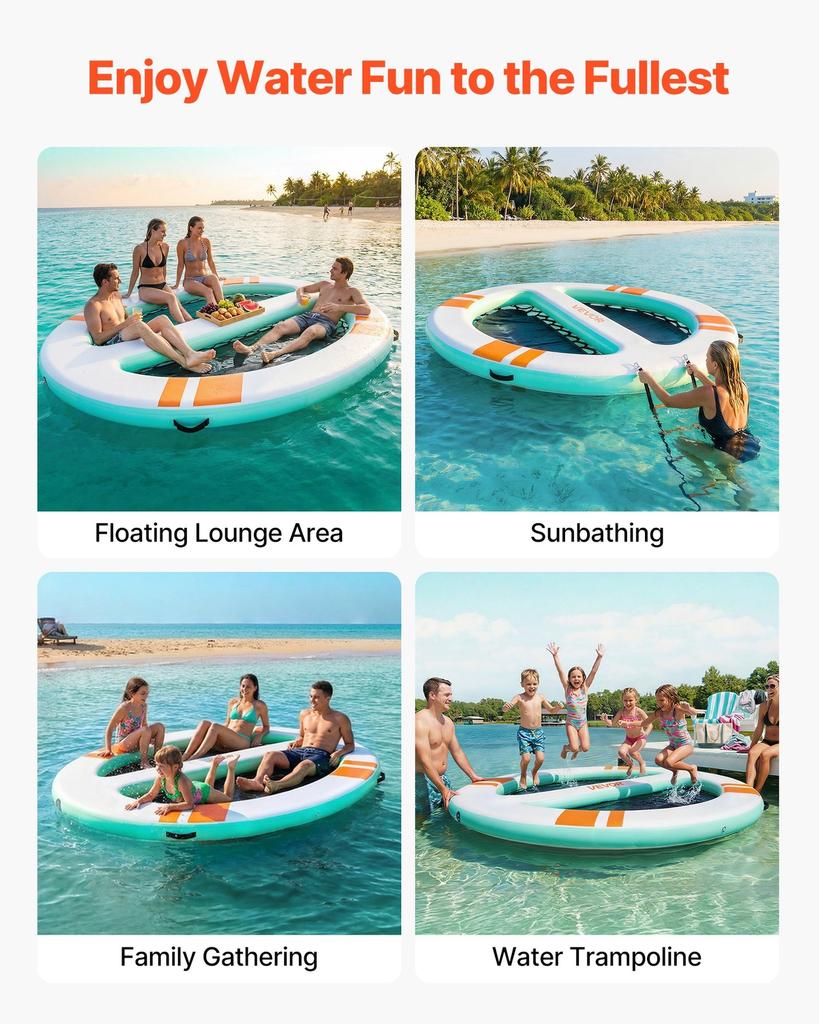 Aufblasbarer schwimmender Steg, 3,05 x 2,44 m runde aufblasbare Stegplattform, rutschfeste Wasser-Luftmatte mit tragbarer Tasche und abnehmbarer Leiter, Schwimmkörper