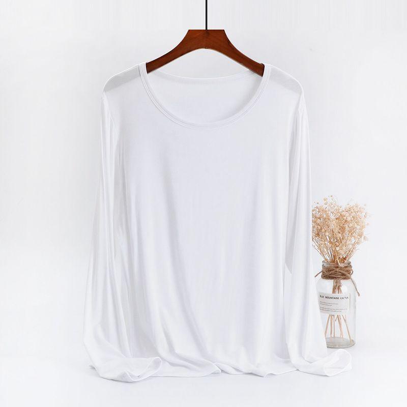 Große Größe 6XL Modal-T-Shirt mit langen Ärmeln, Damen-Herbst-T-Shirt mit Bodenbildung, O-Ausschnitt, lockere T-Shirts, einfarbig, Basic-T-Shirts, max. für 140 kg