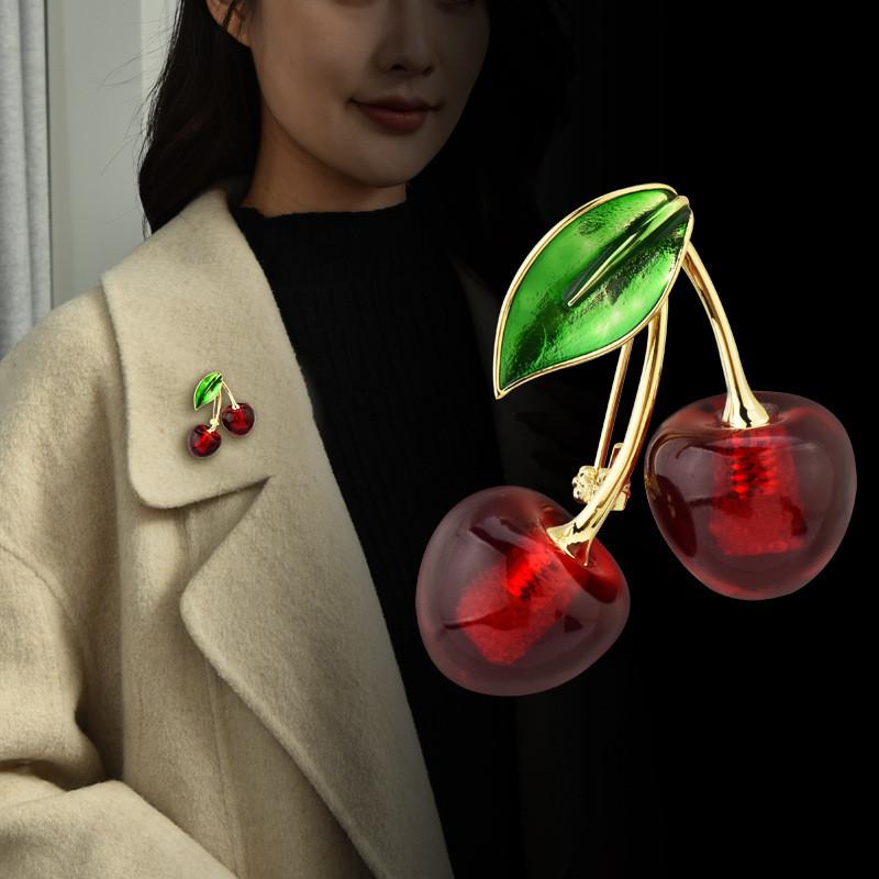 Cherry Fruit Brooch Pin For Women With Metal Finish Fashionable Accessory For Gift Giving