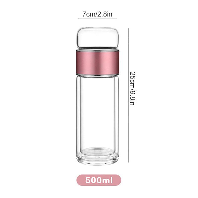 Bicchiere da Tè da 500 ml / 17 Oz Bottiglia con Infusore per Tè Vetro a Doppia Parete Tazza da Tè da Viaggio Colino per Tè in Foglie Libere Tazza da Tè Bicchiere in Vetro