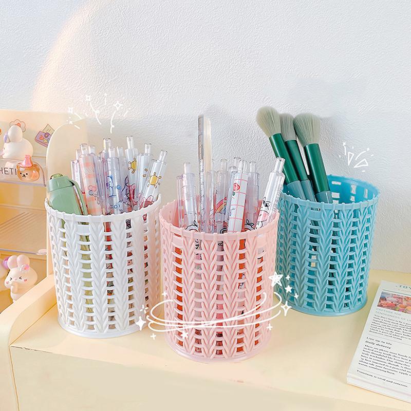 Creative Rattan Plastic Pen Holder Multi-Functional Hollow Boxes Desktop Office Stationery Bucket Pencil Container Storage Box