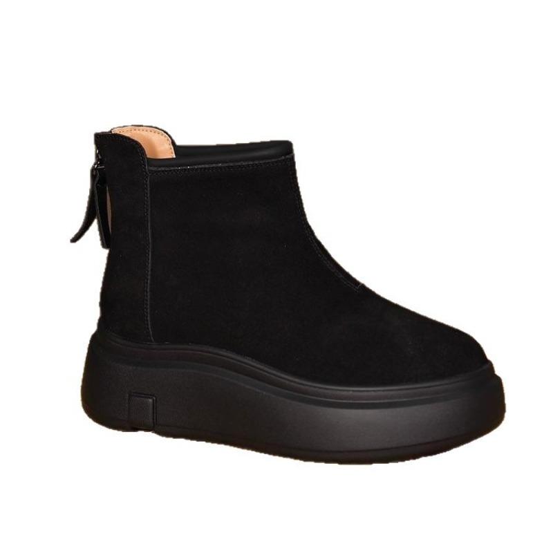 Thick-soled Round Head Heightening Martin Boots Women's New Winter Women's Shoes Brown Retro Velvet Warm Matte Short Boots