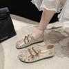 2025 women's summer new retro ethnic style hollow Doudou shoes mesh soft sole casual one-pedal flat shoes