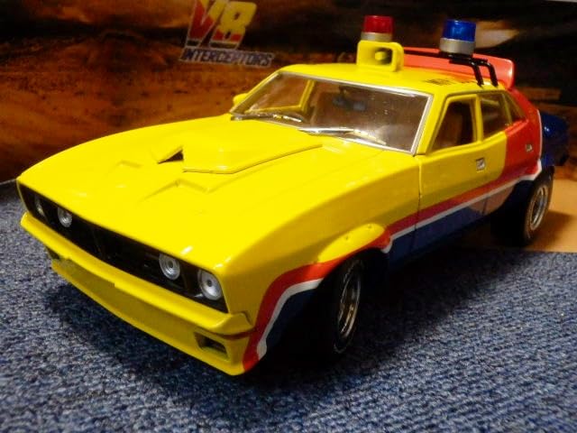 

1/18 Scale Die-Cast Model Mad Max Interceptor MFP 1974 Yellow with Police Radio! Special Limited Edition 4-Door Sedan “Interceptor” Ford XB Falcon