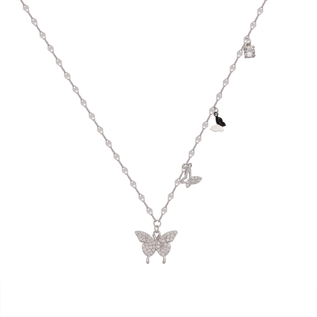 

Серебряное ожерелье-бабочка S925, женское, простое, легкое, роскошное, не выцветает, однослойная цепочка на ключицу, высокое чувство, нишевая ювелирная мода 925 Silver