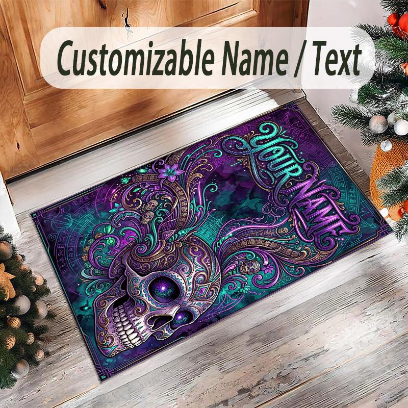 Gothic Theme Crystal Velvet Floor Rug Personalized Custom Name Text Warm Carpet Home Decoration