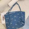 Pure Color Denim Large Capacity Tote Bag Fashion Bow Tie Pattern Shoulder Women's Bag Winter Casual Travel Shopper Handbags ARI