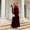 2025 Women's Velvet Maxi Dress, Elegant Socialite Style Solid Color Gown with Luxurious Texture, Formal Banquet Dress for Special Occasions