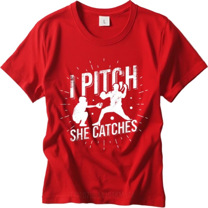Street Wear For her O Neck tshirt Fashion I Pitch She Catches Baseball Design Minimalist Boys Tshirt male tshirt brand top tee