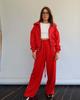 Sport und Freizeit neue Kapuzenjacke Kordelzug locker gerade kontrastierende gestreifte Hose Wide-Leg-Hose zweiteiliges Set Damen