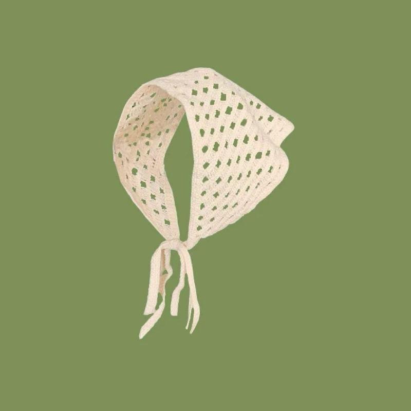 Ins Style High-end Triangular Headscarf for Summer Outings and Rural Style  New Retro Knitted Hollow Headscarf for Women