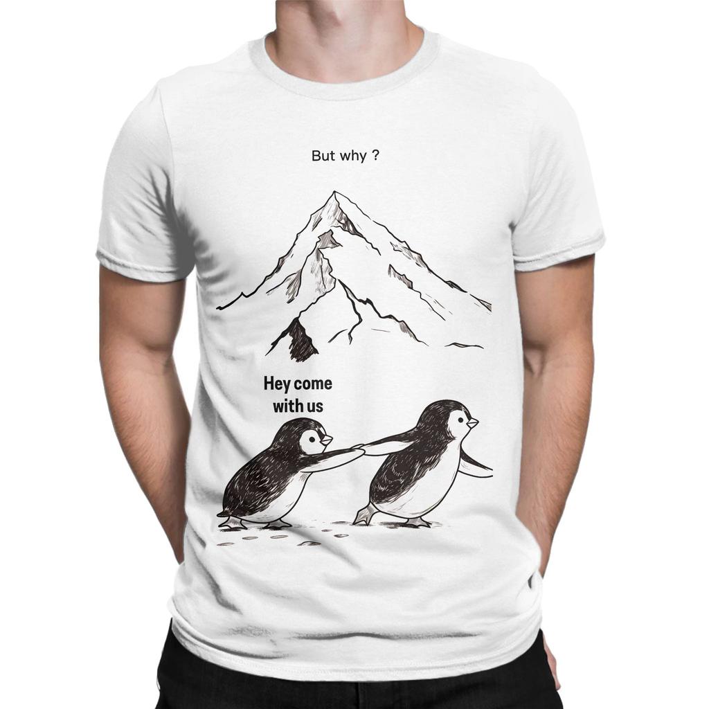 Zabawne Koszulki z Pingwinem Nihilistą Męskie Okrągły Dekolt 100% Bawełna T-shirt Krótki Rękaw Koszulka z Nadrukiem Top