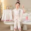 Girls Ice Silk Pajama Set Short Sleeve Cartoon Home Wear 3-Piece Open Front Sleepwear Kids 8 Years