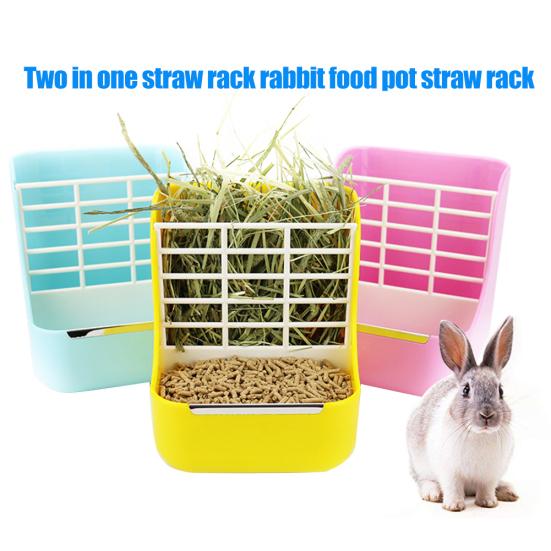 2 in 1 Rabbit Guinea Pig Chinchilla Hay Grass Feeder Rack Pet Food Feeding Bowl