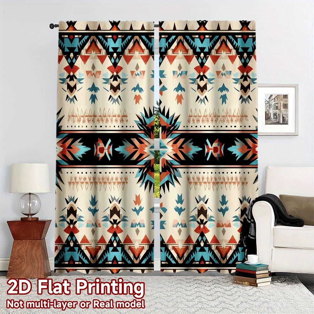 Retro Bohemian Style Theme Print Drapes Room Darkening Window Curta For Home Decor,Rod Pocket Blackout Curta Bedroom 53x116CM&2 panels