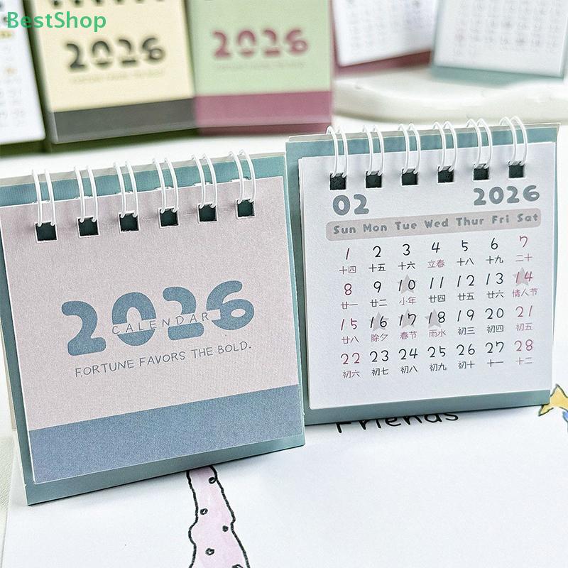 Minimalist Two-Tone 2026 Mini Desktop Calendar,Creative Coil Calendar Planner Desktop Decoration Office Stationery