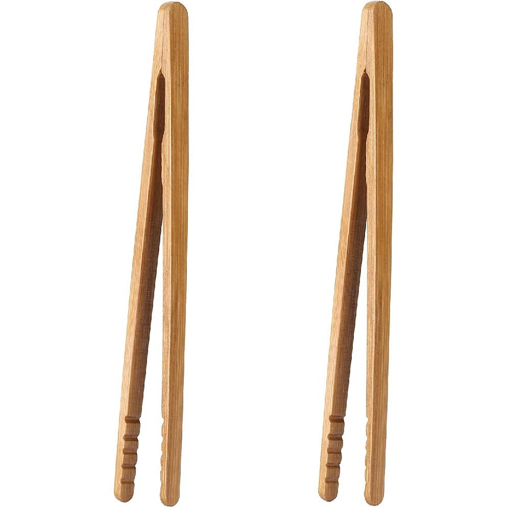 I-MART Toast Tongs Bamboo 7 Inch Set of 2 Wooden Tongs for Toaster Small Cooking Tongs Heat Resistant Natural Kitchen Utensils for Toast Bacon