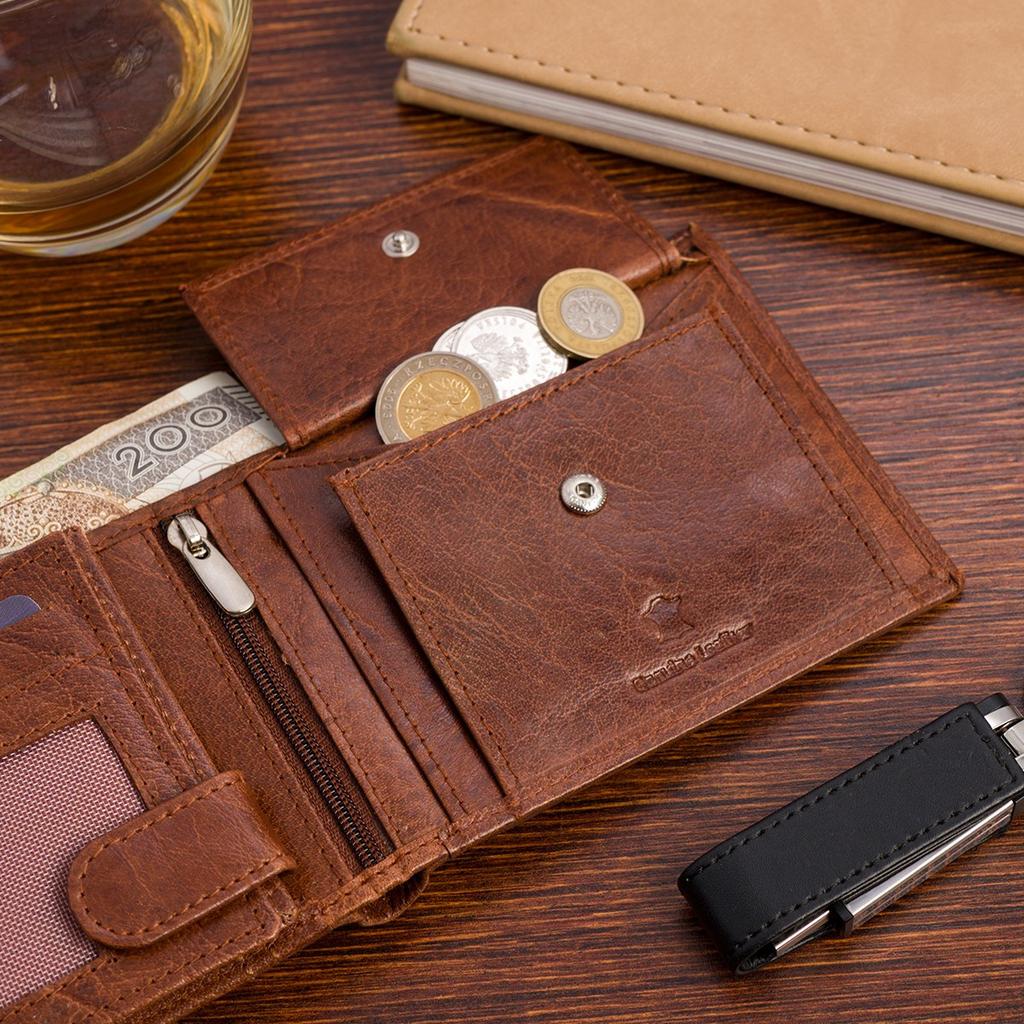 Portfel skórzany męski poziomy klasyczny brązowy RFiD Beltimore D40