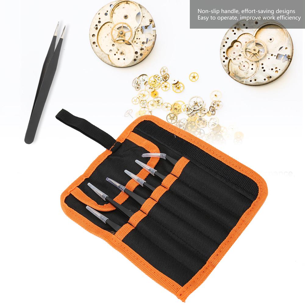 1.5mm 6pcs Stainless Steel Tweezers Set Nail Art Tweezers Watch Repair Tool Accessory