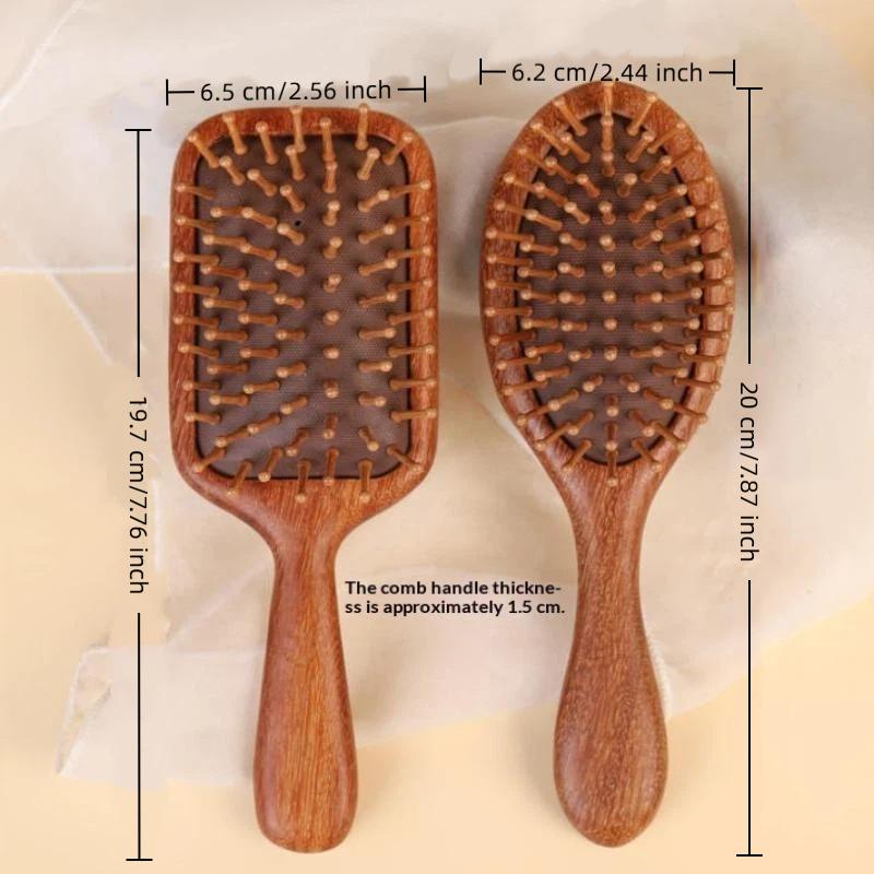 Mirror Comb 2-In-1 Sandalwood Air Cushion Comb - Fine-Toothed, Scalp Massaging Hairbrush For All Hair Types Scalp Massage