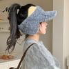 Thoughtful Gift for Besties Winter Visor Cap with Ear Flaps, Plush Beanies Brim, Open Top, Outdoor Sports Headwear Cute Cat Ears Warm Ponytail