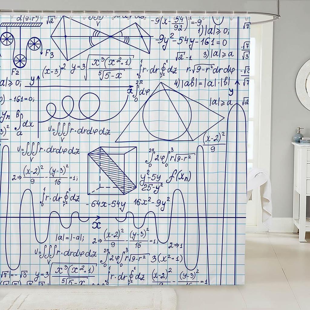 Math Equation Shower Curtain Study Mathematics Geometry School Art Polyester Bathroom Decor Formula Illustration Bathtub Curtain