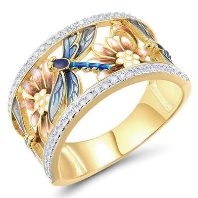 Vintage Flower Dragonfly Animal Rings For Women Gold Color Engagement Wedding  Bridal Valentine's Day Gifts