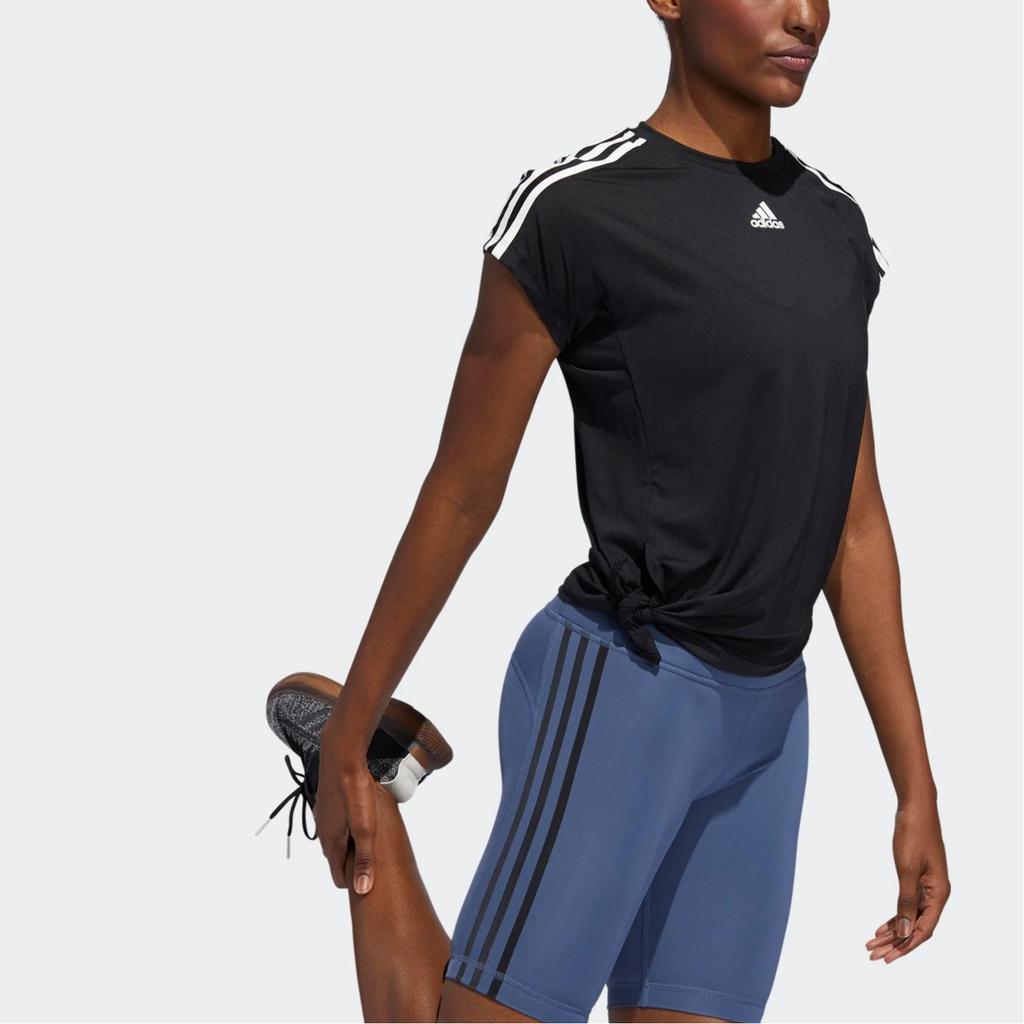 adidas Logo Print Three-Stripe Crew Neck Short Sleeve T-Shirt Women Tops Black EB4505