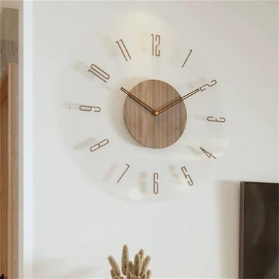 VIKELY Stilvolle Nordische Wanduhr aus Naturholz Modern Durchgehender Sekundenzeiger Schlank 3D Niedlich Runde Leinwand Wanduhr mit Arabischen Ziffern Perfekt für Wohnzimmer Zuhause