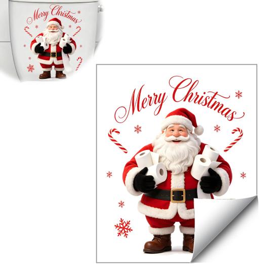 Christmas Gift for Friends Funny Santa Hug Paper Toilet Sticker, Peel And Stick Winter Scene Decoration Bathroom Decal, Humorous Holiday