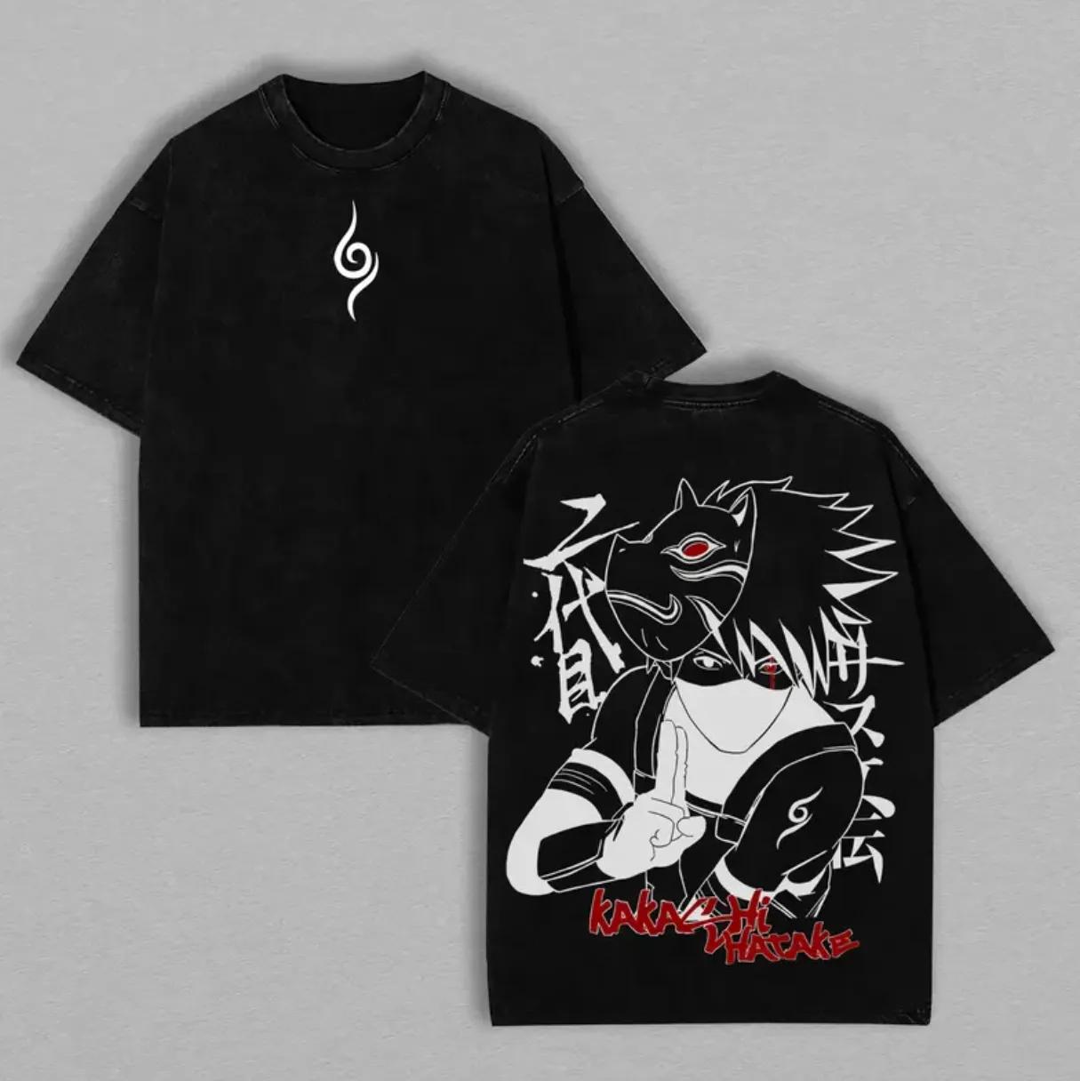 

Kakashi Anbu Mask T-shirt Naruto Shippuden Tee Vintage Washed Oversized Retro Anime Harajuku Streetwear Manga Mens Graphic Wear M