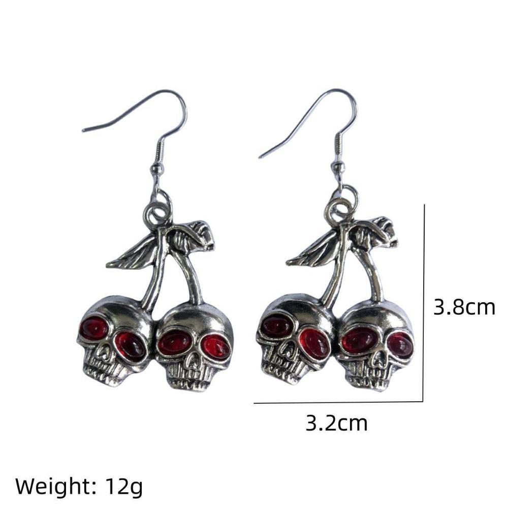 Exaggerate Gothic Sliver Color Skull Red Glass Crystal Eye Pendant Dangle Earrings for Women Halloween Party Scary Jewelry Gifts