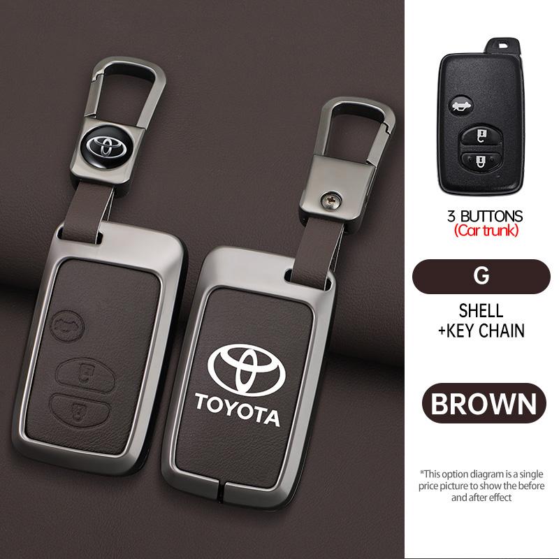 Zinc Alloy Leather Car Remote Key Case Holder Shell For Toyota Aqua RAV4 Land Cruiser Camry Prado Corolla Prius Keyless Keychain