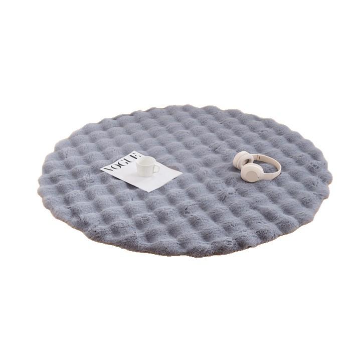 Cream Round Faux Rabbit Fur Rug - Plush Bubble Fleece Floor Mat for Bedroom or Bay Window