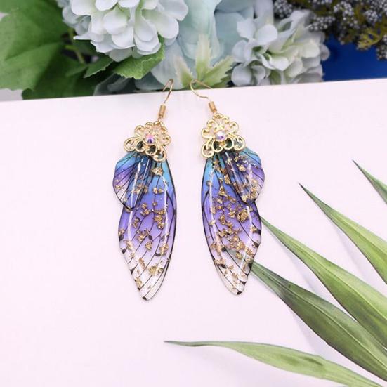 Women Earrings Butterfly Wing Gradient Color Rhinestone Ear Hook Jewelry