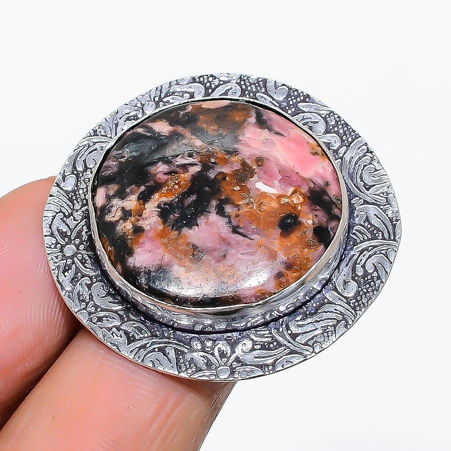

Rhodonite Gemstone Handmade 925 Sterling Silver Jewelry Ring Size 9.5 SU-10543