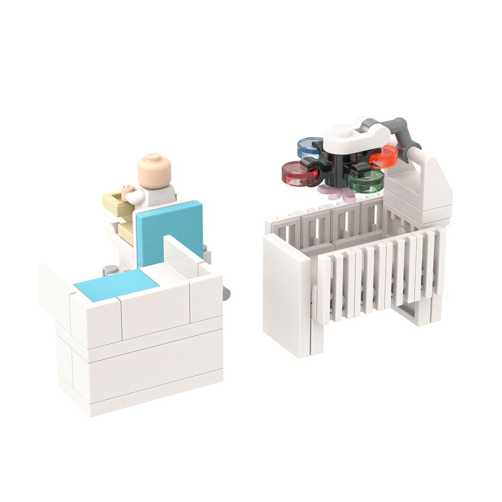 MOOXI City Babyzimmer Set 53 Teile MOC Steine Gitterbett Baby Esstisch Stuhl Figuren Teile Bausteine Kinderspielzeug für Kinder Geschenk