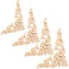 4pcs Wooden Onlay Applique for Furniture, Carved Wood Corner Decals for Mirror Bed Door Cabinet, Flower Shape Unpainted Wood Decor(12x12cm/4.7x4.7in)